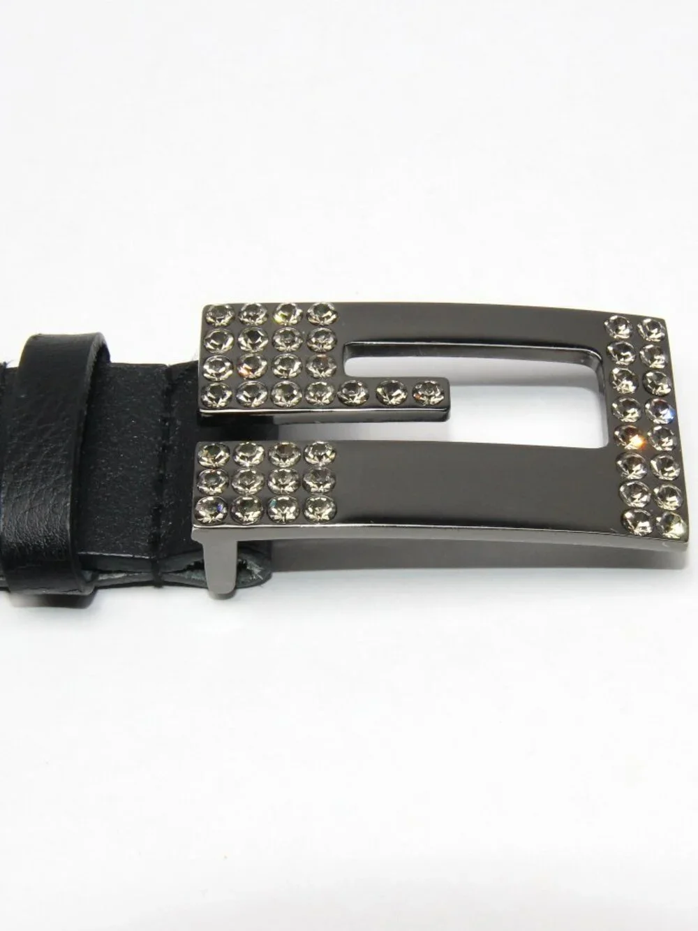 Guess Women's Large Rhinestone Bling G Black Genuine Leather Belt 943210